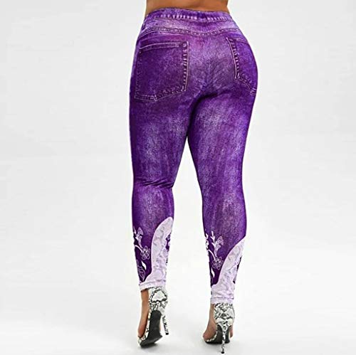 iYYVV Women Fancy Printed Yoga Fitness Leggings Running Gym Stretch Sports Pants Trousers Purple