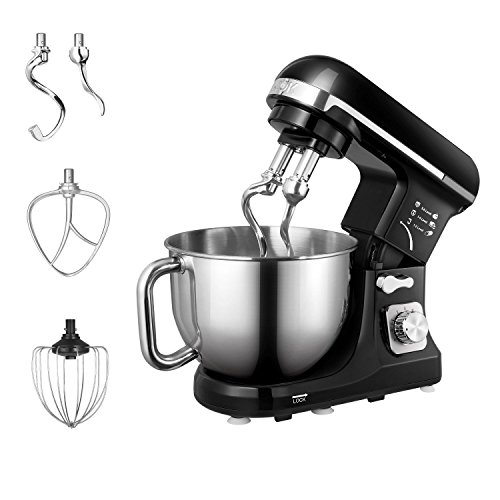 Aicok Stand Mixer, Food Mixer, Kitchen Electric Mixer with Double Dough Hook, Whisk, Beater, Splash Guard, 6-speed, 5 Quart Stainless Steel Bowl, Black