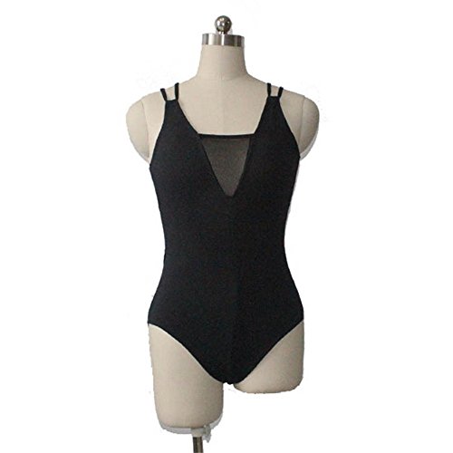 HDW DANCE Women Ballet Dance Leotard Mesh Sheer Neck Cross Back Cotton and Spandex