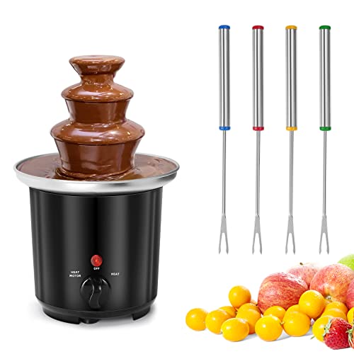 BTToyy Mini Chocolate Fountain,3 Tiers Electric Melting Machine with 4Pcs  Forks,10-OZ Mini Hot Chocolate Fondu
