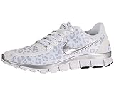 NIKE Free 5.0 Women's Running Shoe Leopard Print White Metallic Silver Wolf Grey