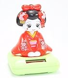 Red Sitting Geisha Green Base Solar Powered Japanese Kimono Girl Car Bobble Head Doll Toy Home Decor Figurine Birthday Blessing Gift US Seller