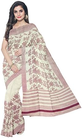 Sakhi Womens Blended Tussar Saree Free Size Beige,Purple
