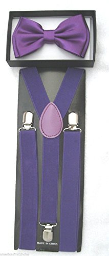 Unisex Fashion Adults Teens Teenagers Purple Adjustable All Polyester Silk Bow Tie and Matching Adult Teens Teenagers Purple Adjustable Suspenders Combo-new in Factory Pkg!