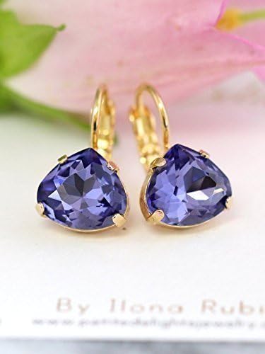 Bridal Amethyst Teardrop Shape Drop Dangle Earrings, Swarovski Purple Crystal Bridesmaids Gifts, Handmade Wedding Jewelry
