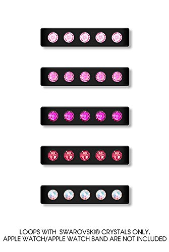 Sparkle Loops for 38mm Apple Watch 1 & 2! Bling My Thing iWatch Loop Set w/ Swarovski Crystals - Nothing Else but Pink Mix in Black | Easily Slide them On and Off Watch Band