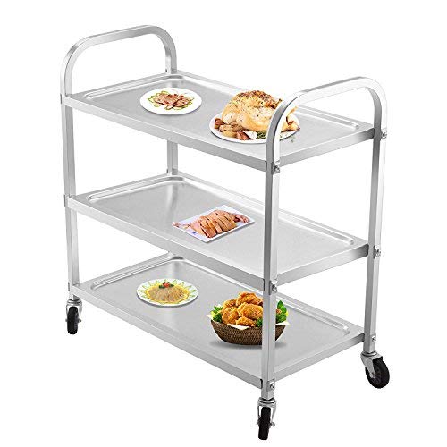 OrangeA Utility Cart 3 Shelf Utility Cart on Wheels 330Lbs Stainless Steel Cart Commercial Bus Cart Kitchen Food Catering Rolling Dolly (3 Shelf) - Thumbnail 4