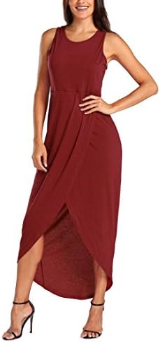 Kstare Women's Casual Summer Sleeveless Loose Solid Color Split Beach Long Maxi Dress (S, Red)