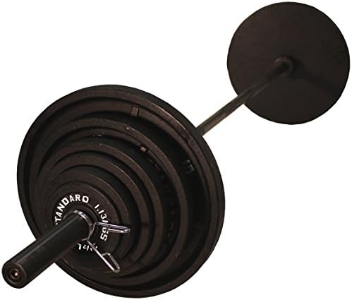 Troy USA Sports Standard Olympic Weight Plates Black - 500 LB Set w/Black Bar