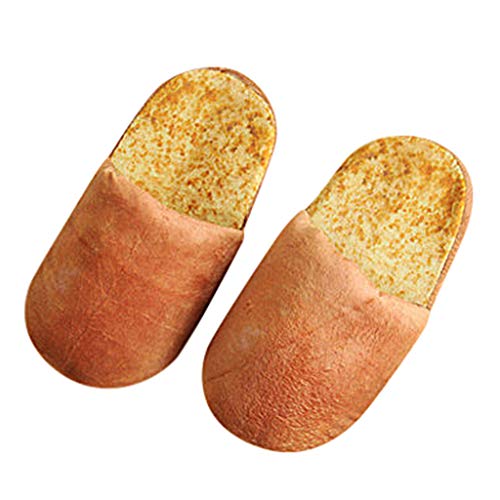 Men Women Autumn Winter Warm Slippers Realistic Look Bread Bun Plush Cotton Comfortable Indoor Home Shoes Brown
