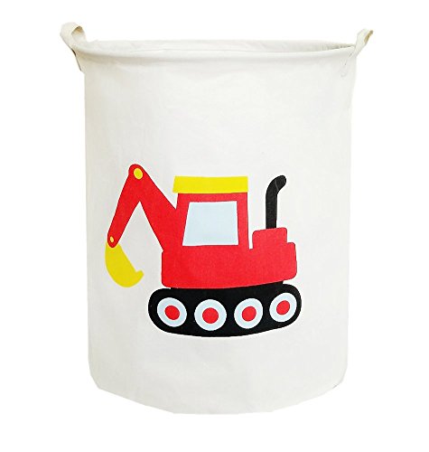 TIBAOLOVER19.7 Large Sized Waterproof Foldable Laundry Hamper Bucket,Bin Storage Organizer for Toy Collection,Canvas Storage Basket with Stylish Cartoon Design(Machinery) (RED Machinery)