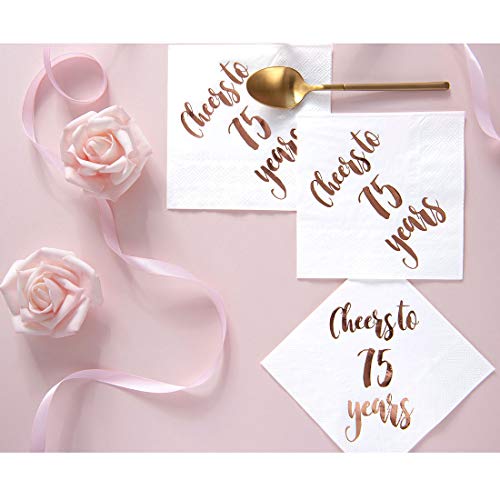 image for MAGJUCHE Cheers to 75 Years Cocktail Napkins, 50-Pack 3ply White Rose 
