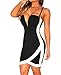 HUUSA Sexy Womens Black-White Color-Block Plunging Arched Mini Dress (M, Black)