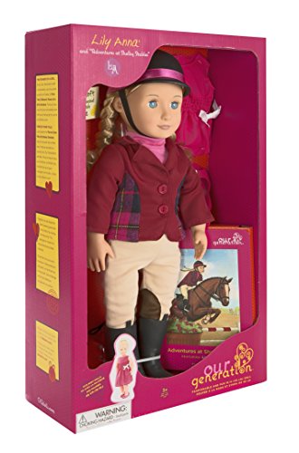 Our Generation Lily Anna Poseable Deluxe Doll Set with Riding Outfit, Award Ceremony Outfit, and "Adventure At Shelby Stables" Storybook