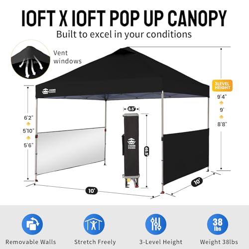 CROWN SHADES 10x10 Pop Up Canopy Tent with Sidewalls, Centerlok Instant Setup, UPF 50+, Black image 31