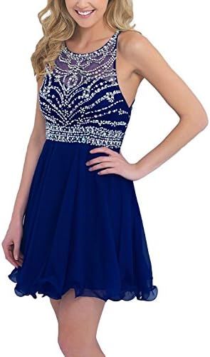 SeasonMall Women's Short A Line Chiffon Blue Prom Dresses (0, Dark Navy)