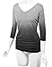 LL WT1113 Womens V Neck 3/4 Sleeve Dip Dye Drape Dolman Top with Side Shirring XXL BLACK