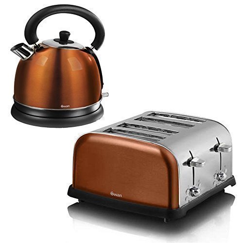SWAN 1.8L ELECTRIC COPPER DOME KETTLE JUG & 4 SLICE STAINLESS STEEL