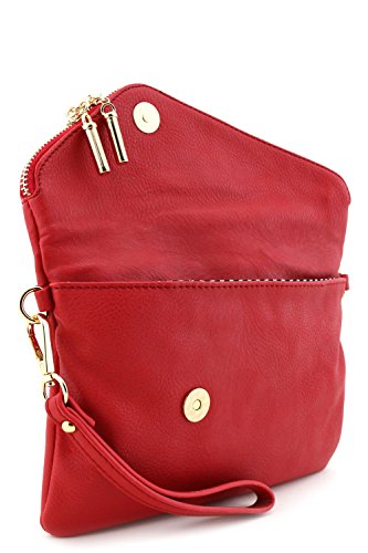 Envelope Wristlet Clutch Crossbody Bag with Chain Strap Red