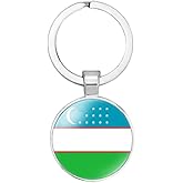 vmcoatdu Uzbekistan National Flag Key Chain Keyring Gift Men Women Keychain Stainless Steel and Inlaid Glass Materials