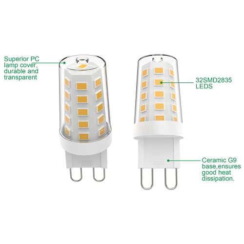 Aourow G9 LED Light Bulbs Dimmable,Energy Saving LED G9 Capsule Lamp Warm White 3000K 4W 400LM,Equivalent to 28W 33W 40W Halogen Bulb,AC 220-240V 360 Degree Beam Angle,No Flicker,Pack of 5