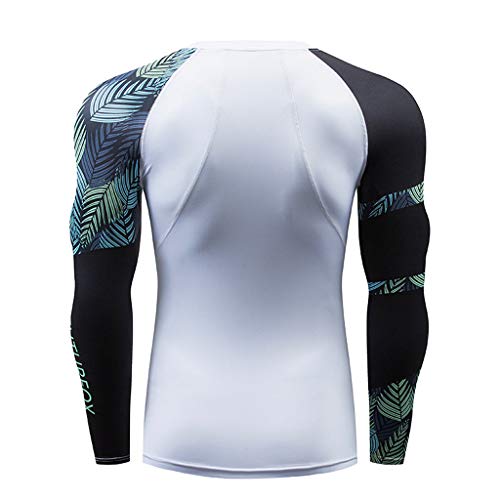 Hotcl Athletic Running Cycling Suit Men's Compression Pants Base Layer Dry Tights Leggings Compression Sport T Shirt (1_White, XXX-Large)
