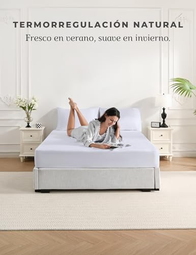 bienDo Duvet Cover Set 240 x 220 cm, Bamboo (400 Thread Count) for 150/160 Bed, White, Vegan Silk, Ultra Soft and Cooling, Breathable