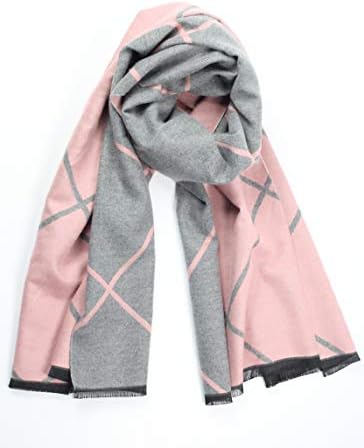 【レディースマフラー】 とろける肌ざわり チクチク感ゼロ カシミアタッチ 大判 マフラー medaca めだか（ライトグレー×ピンク）