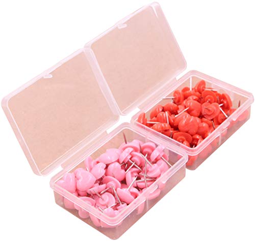 LeBeila Heart Shape Thumbtacks Creative Push Pins - Decorative Thumb Tacks Mini Pushpins Plastic Head Metal Steel Point for Wall Maps Pictures Photos Poster Bulletin/Cork Boards (100 Pieces, Mixed) - Thumbnail 2
