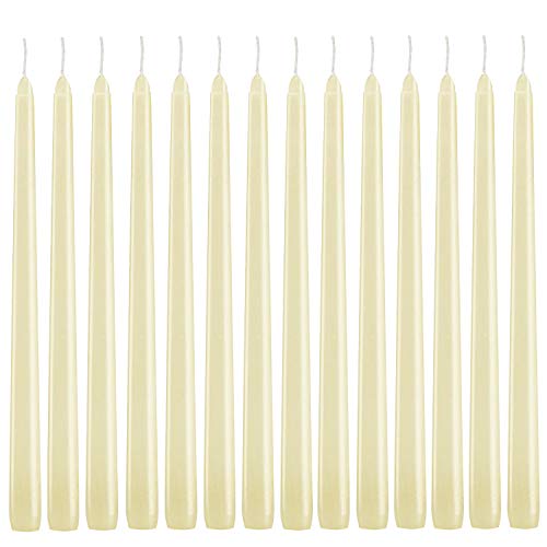 YIH Ivory Taper Candles - Pack of 14 Candles - 10 inch Tall, 3/4 inch Thick - Clean Burning - Unscented
