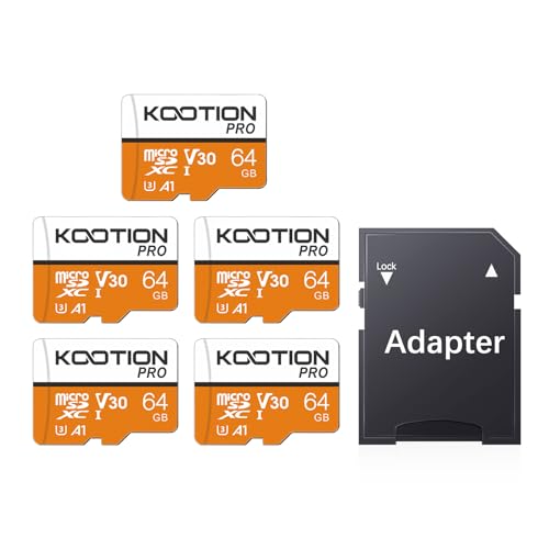 KOOTION Micro SD Karte 64 GB 5 Stück U3 Speicherkarte Bis zu 100 MB/s MicroSDXC Card Mini SD Karte U3 UHS-I Memory Karte(A1 V30 4K) Micro SD Card 64G 