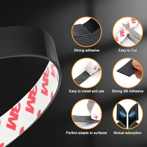 Flintronic Self-adhesive magnetic strip, 2 m strong self-adhesive magnetic strip with adhesive, 1.5 cm x 1.5 mm soft magnetic strips for magnets, organise, display