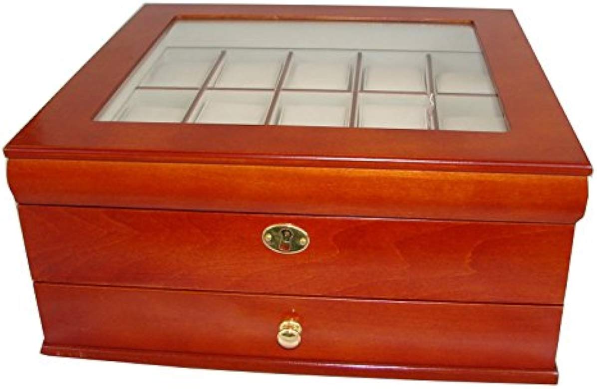 Large Wooden Watch Box For 15 Watches Complete With Storage Drawer