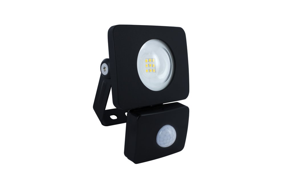 Integral LED Compact-Tough Floodlight (Black) 10W 4000K 900lm Non-Dimmable with PIR Sensor, Aluminium, Integrated, 10 W