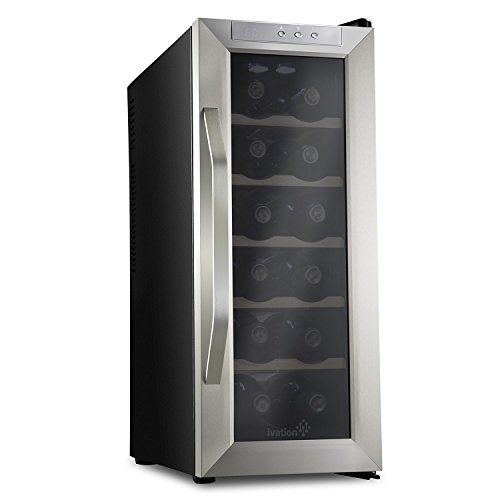Ivation Premium Stainless Steel 12 Bottle Thermoelectric Wine Cooler/Chiller Counter Top Red & White Wine Cellar w/Digital Temperature, Freestanding Refrigerator Glass Door Quiet Operation Fridge