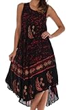 Sakkas B900 Batik Moon and Stars Caftan Tank Dress / Cover Up - Black / Red - One Size