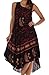 Sakkas B900 Batik Moon and Stars Caftan Tank Dress / Cover Up - Black / Red - One Size