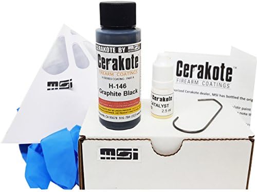 Graphite Black H-146 Oven Cure, MSI Ceramic Firearm Paint Bundle, includes 7 items: 45ml Ceramic Paint, Catalyst, Strainer, Gloves, Hanging hook, instructions and link to MSI instructional video.