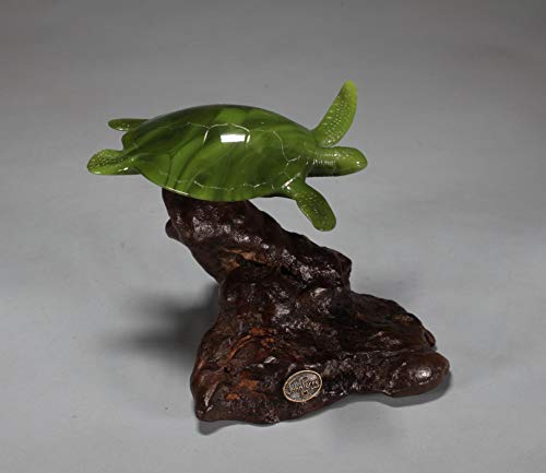 SEA TURTLE"JADE" by John Perry 7in long burlwood base