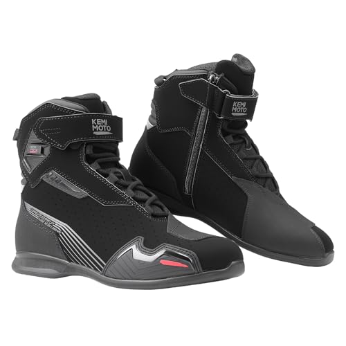 KEMIMOTO Men's Motorcycle Shoes, CE Certified, Motorcycle Shoes, Reinforced Gear Lever Pad Made of TPR Material, Motorcycle Boots Men Breathable and Wear-Resistant, Ankle Protection