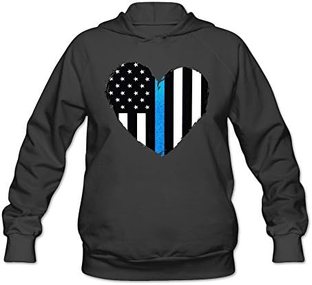 QDYJM Women's Thin Blue Line Heart Flag Hoodie- M Black