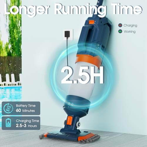 AQUAFYSH Cordless Pool Vacuum-True Powerful Suction 18.9GPM, 96inch, 1H Runtime, 25µm Fluff Ultra Fine Filter,Handheld Rechargeable Hot Tub Cleaner with Poles for Above Ground&Inground Pool