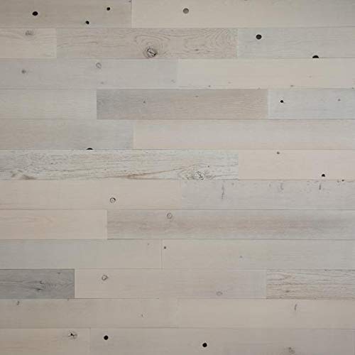 Timberchic DIY Reclaimed Wooden Wall Planks - Simple Peel and Stick Application. (4" Wide - 10 Sq. Ft, Coastal White)