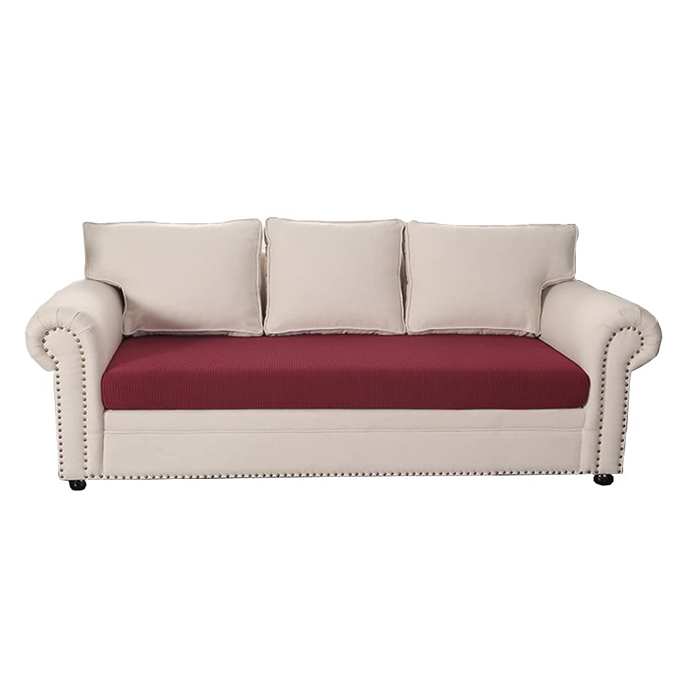 Bestenrose Sofa Cushion Cover Stretch Sofa Seat Cushion Cover 1piece Checks Jacquard Spandex Polyester Fabric Stretchy Seat Covers Protector for Furniture Protection Decoration (3 Seater, Red Wine)