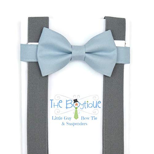 Dusty Blue Bow Tie and Light Grey Suspenders