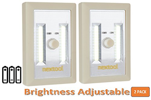 [New Arrival] 2-Pack Dimmable Battery Operated COB LED Cordless Switch Light, Adjustable Brightness, Tap Light, Battery Operated LED Night Lights, 6 AAA Batteries & Adhesive Strips Included, Cream