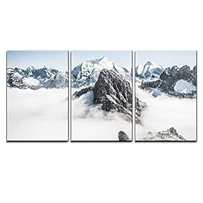 Winter Landscape Mountain Peaks Covered with Fresh Snow x3 Panels