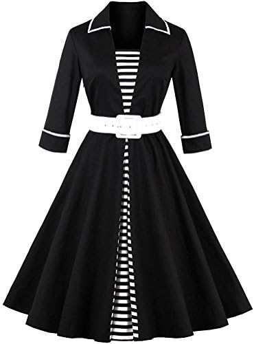 Ayli Women's 3/4 Sleeve 1950s Retro Vintage Hollywood Star Party Large Swing Midi Dress