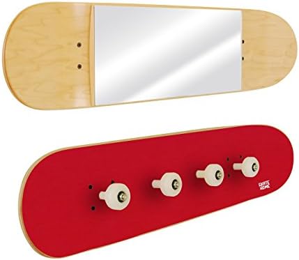 Set kids furniture with skateboard decks: Mirror and Coat Rack - Special gift for skateboarders - Red
