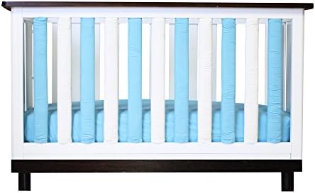 Doctor-approved, Safe Vertical Crib Liners in Aqua &amp; White Reversible Cotton 38 Pack